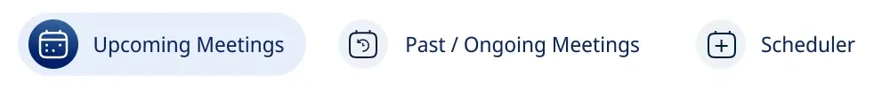 The ClientMeet tabs: Upcoming Meetings, Past / Ongoing Meetings and Scheduler.
